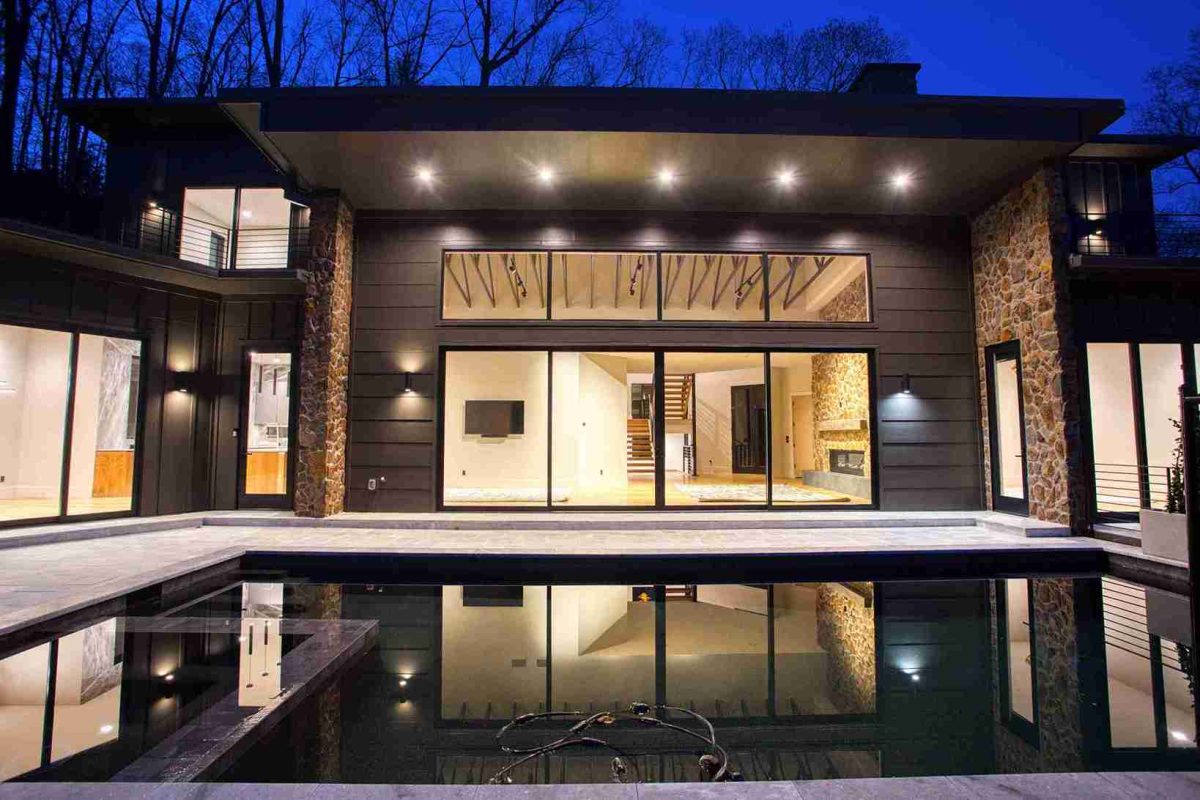Calbik Enterprises Roswell Luxury Home Pool at Dusk - custom built homes Atlanta