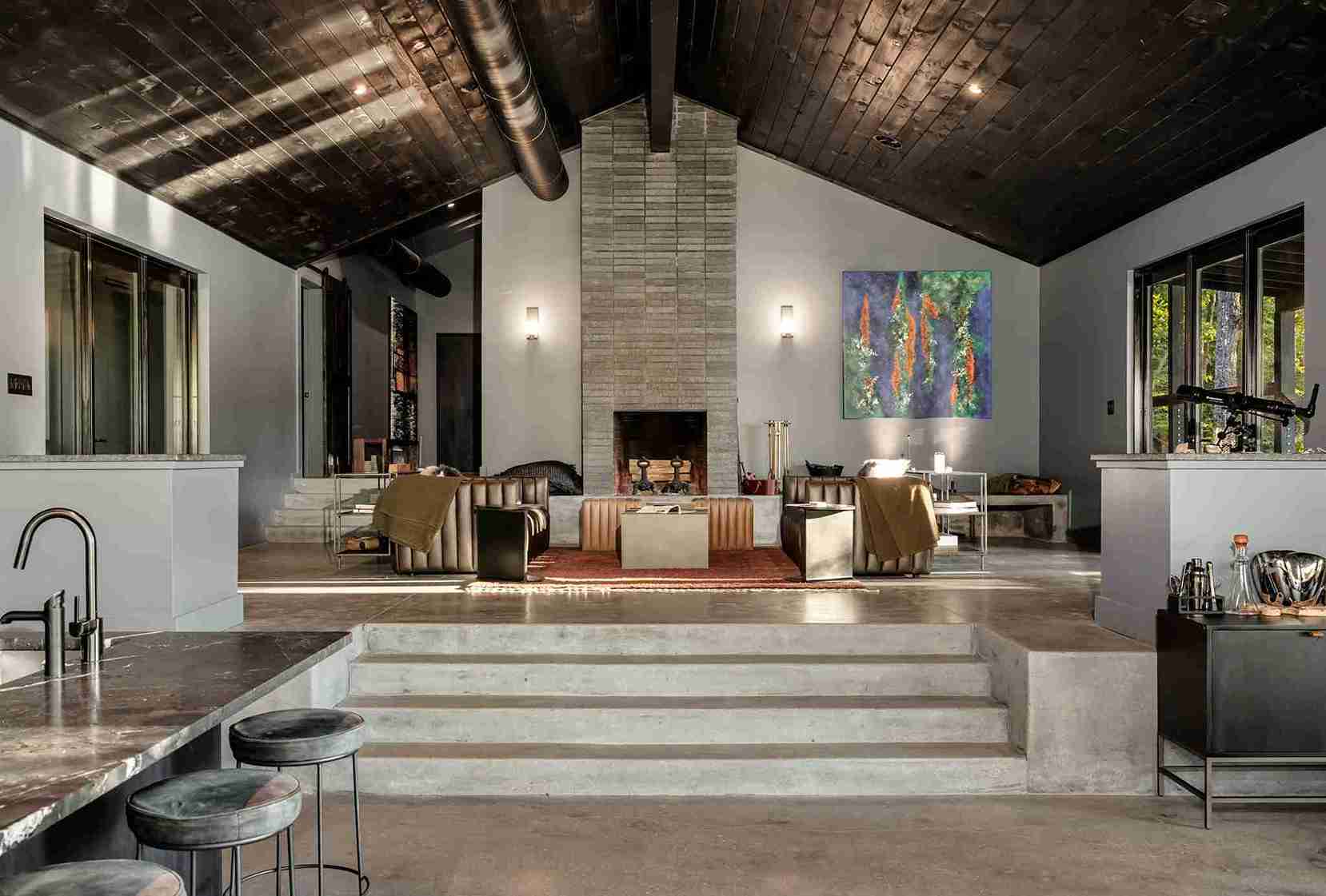 Modern home Atlanta Cabin Living Area Fireplace