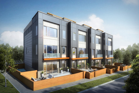 71 Lucy Street The Edge modern townhomes with sleek gray facade and balconies